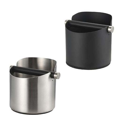 Stainless Steel Coffee Grounds Knock Box Round Tap Bucket for Household Espresso - Black