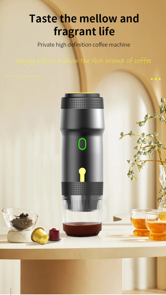 Silver 3-in-1 Portable Electric Espresso Maker - Rechargeable Travel Coffee Machine for Capsules & Ground Coffee