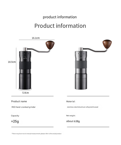 Black Premium 7-Star Manual Coffee Grinder - Portable Bean Mil(R50pro)