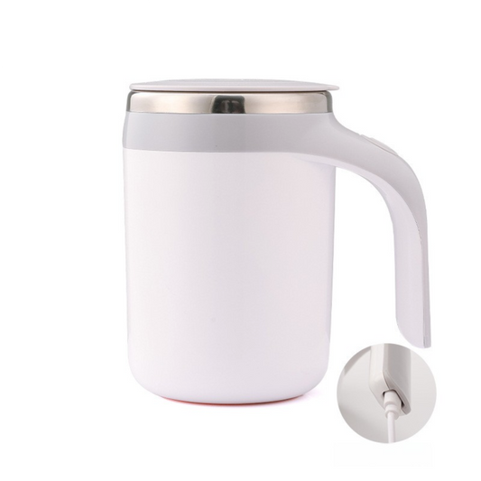 380ML White Magnetic Self-Stirring Coffee Mug - USB Charging, Leak-Proof Stainless Steel Electric Mixer Cup for Coffee & Milk